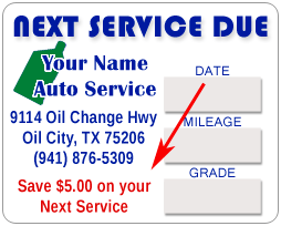 Promotional Custom Oil Change Sticker